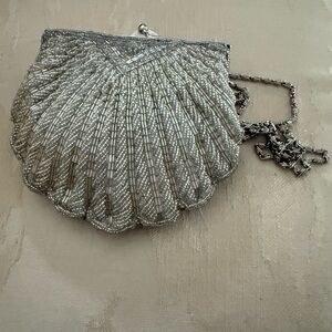 Glamorous Silver Beaded Evening Clutch